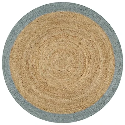 Imagen de vidaXL Alfombra Redonda de Yute Tejida a Mano Tapete Alfombrilla Felpudo Moqueta Tapiz Esterilla Artesanía Decoración Diámetro 150cm Borde Verde Oliva