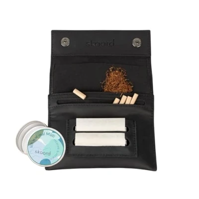 Imagen de skaard Bolsa para Tabaco de Cuero Liar, Papel y filtros Negro