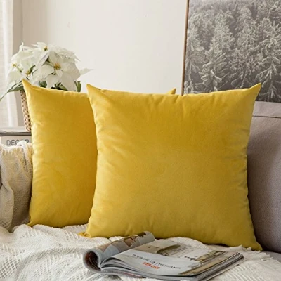 Imagen de MIULEE Funda Cojines de Terciopelo para Sofa Suave Fundas Almohada Cama Silla Color Solido Cremallera Oculta Decoración Sala Estar Dormitorio Habitacion 2 Piezas 45x45cm Amarillo Limón