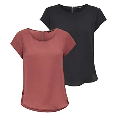 Imagen de ONLY Camiseta Onlvic S/S Solid Top Noos WVN para Mujer, Apple Butter/ 1x Black, 42