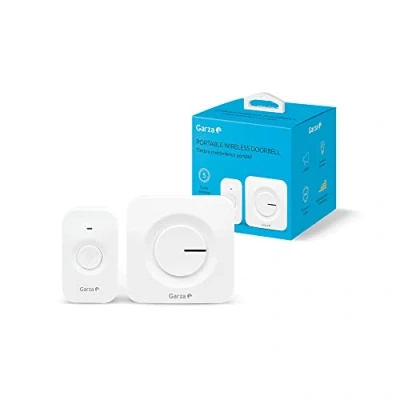 Imagen de Garza Timbre Inalámbrico Portátil, 1 pulsador + receptor, Gran alcance 120 m, 54 melodías, IP56, Con indicador LED, Modo silencioso, 4 intensidades de sonido, Función memoria, Blanco