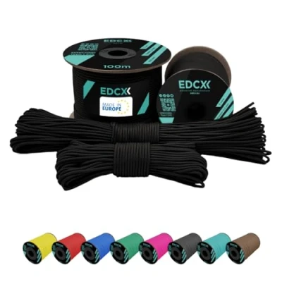 Imagen de EdcX 2 mm Nylon Paracord 275 (15, 30, 50 and 100 m) 100% Rope, 3 Strand Cord, Cord in Many Colours (Black, 30