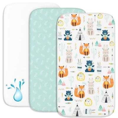 Imagen de 2 Sabanas Minicuna + 1 cubrecolchon para minicunas Bebes Impermeable elástico Lote de 3 Ropa Cuna Talla 55x90cm Compatible con cunas, colchon Niño y Niña Zorro