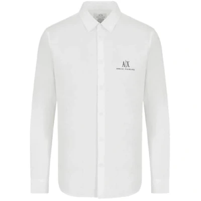 Imagen de Armani Exchange A x Long Sleeve Icon Logo Button Shirt Camisa, White, S de los Hombres