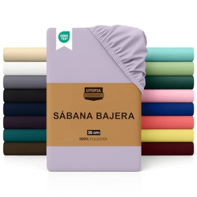 Imagen de Utopia Bedding Sabana Bajera 140x200 Lavanda Bolsillo Profundo Microfibra de Poliéster Cepillado (Cama 140)