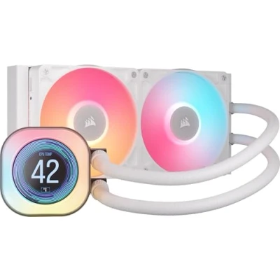 Imagen de CORSAIR iCUE Link Titan 240 RX LCD Refrigeración Líquida de CPU Motor FlowDrive Intel LGA 1851/1700, AMD AM5/AM4 2X RX120 RGB Ventiladores Hub Incluido Blanco