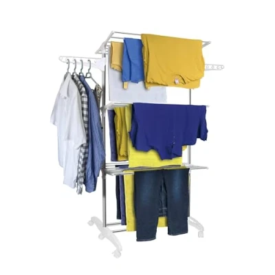 Imagen de Hyfive Tendedero Airer Ropa Extra Grande de 3 Niveles Acero Inoxidable Rampa secar la se pliega para un fácil Almacenamiento