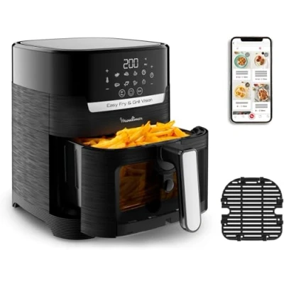 Imagen de Moulinex Easy Fry &amp; grill Vision 4.2 L Freidora de aire y con ventana, ahorro energético 70%, cocina rápida, 10 funciones, tecnología extra crisp, color negro, EZ5068