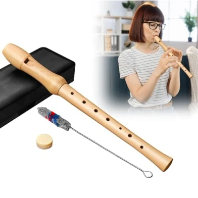 Imagen de Nizirioo flauta dulce de madera: soprano, madera, mango alemán con kit limpieza, arce para estudiantes y principiantes (estilo 8 agujeros)