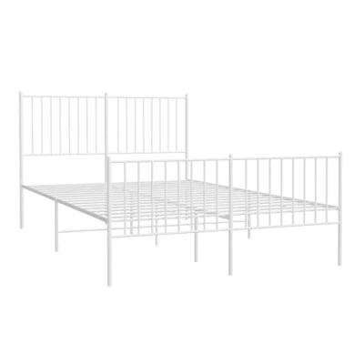 Imagen de vidaXL Estructura de Cama, Somier con Cabecero y Estribo, Armazón Marco Listones, Mueble para Dormitorio Hogar, Metal Blanco 135X190 cm