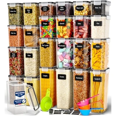 Imagen de Deco haus Botes Cocina Almacenaje de Plástico Cajas Almacenamiento alimentos Reutilizables con Tapa Hermética Recipientes para Set 24 Tarros sin BPA 0,8L 1,4L 2L 2,8L