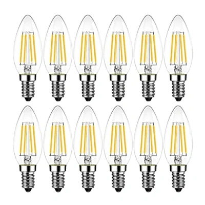 Imagen de WELSUN 12v E14 LED Bombilla de luz filamento Vela C35 Edison 4W Vidrio Bulbos Vintage 40W Reemplazo Bulbo halógeno Blanco cálido 2700k (Paquete 10)