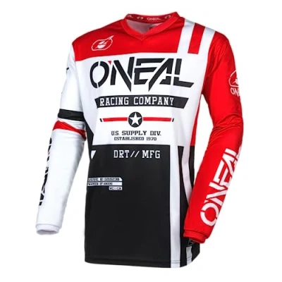 Imagen de O&#039;Neal Maillot Motocross Manga Larga MX Enduro Protección Acolchada Codos, Cuello en V, Transpirable Element Warhawk V.24 Adulto Negro Blanco Rojo Talla M