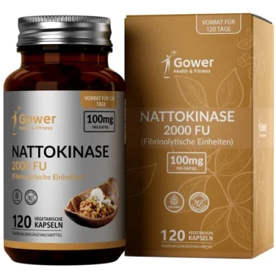 Imagen de GH Nattokinase 120 Cápsulas de Natto 100mg (2000 FU) Extracto Soja Fermentada por Porción Sin OGM, Gluten ni Alérgenos Fabricado en el Reino Unido Certificación ISO