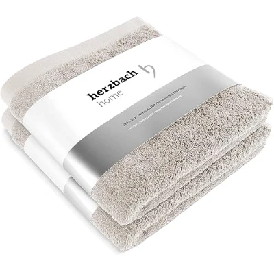 Imagen de herzbach home Toallas Premium 50 x 100 cm Juego de 2 (Gris Arena), Suaves y absorbentes 100% algodón Natural