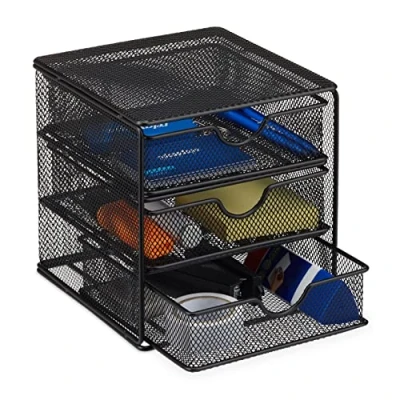 Imagen de Relaxdays Bandeja Organizador de Escritorio, Metal, Negro, 17 x 16 cm