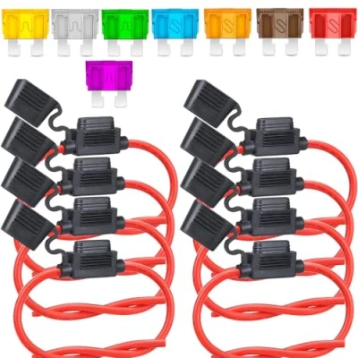 Imagen de Gebildet 8pcs 32V 30A Standard Portafusibles Impermeable, 12AWG ATO en Línea con una Gorra, Fusible Mediano (3A/5A/7.5A/10A/15A/20A/25A/30A) + Extractor de Fusibles