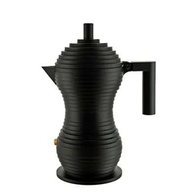 Imagen de Alessi Pulcina MDL02/1 BB Cafetera Espresso de Design, en Aluminio Fundido con Mango y Pomo PA, 1 Taza, Negra