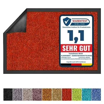 Imagen de Floordirekt Rhine Felpudo lavable y potente con parte trasera antideslizante, color rojo, 120 cm x 180