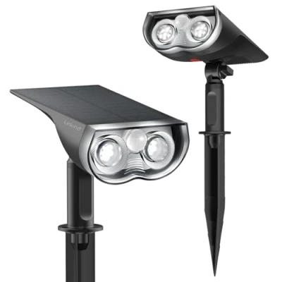 Imagen de Linkind Luz Solar con Sensor de Movimiento, Foco Exterior Impermeable IP67, Blanco Frío 6500k 650lm, Lampara Para Jardín, Terreza, Césped (2 Piezas)