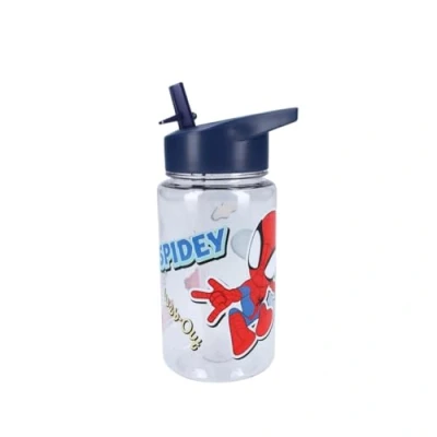 Imagen de My sweety pop Botella de plástico transparente para niño (12 cm, 450 ml, hidratación, idea regalo (Spidey, transparente/azul)