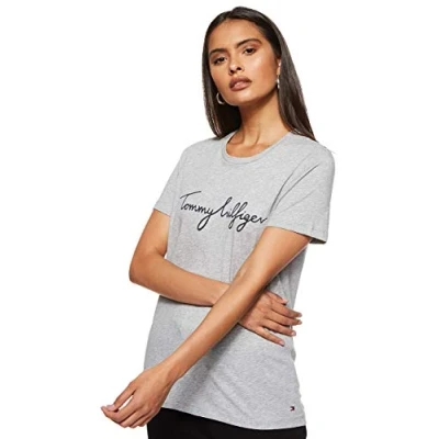 Imagen de Tommy Hilfiger Heritage Crew Neck Graphic tee Camiseta, Gris (Light Grey Htr 039), XX Small para Mujer