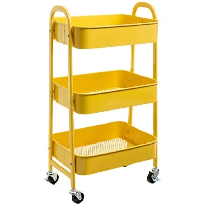 Imagen de DOEWORKS Carro de Almacenamiento Servicios Metálicos 3 Niveles rodante Organizador con Ruedas para Cocina Maquillaje Baño Oficina, Amarillo