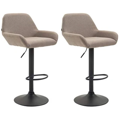 Imagen de CLP Set De 2 Taburetes Braga Tapizado En Tela, Regulables Altura &amp; Giratorios I Sillas Altas Con Respaldo Reposabrazos, Color:gris pardo, Color del marco:negro