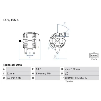 Imagen de BOSCH 0 986 081 090 Alternador 14V 105A FORD: Focus 2, C Max, 2 Limousine