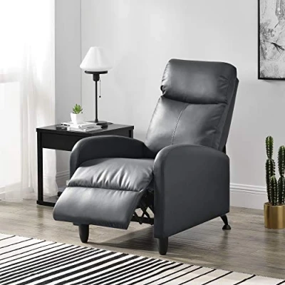 Imagen de [en.casa] Sillón Relax Elegante Butaca Reclinable 102x60x92 cm Asiento cómodo Cuero sintético PU Gris