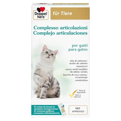 Imagen de Doppelherz Complejo Articulaciones para Gatos, Ayuda Al Metabolismo De Las En Caso Osteoartritis, Ácidos grasos Omega 3, Vitaminas E y A, 25 Cremosos Pellizcos