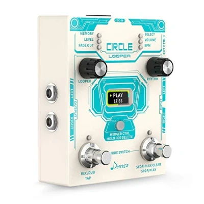 Imagen de Donner Pedal Looper guitarra Circle con caja de ritmos, 2 en 1 Drum Pedales bucle estéreo, 40 ranuras 160 minutos Loop 110 tambor, Tap Tempo, Fade Out