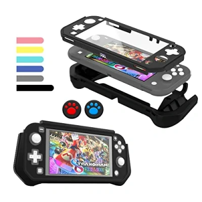 Imagen de FIWWAT Funda Protectora para Nintendo Switch Lite, Lite con TPU Desmontable + Pantalla de PC Integrada 3 Tapas Agarre Pulgar, Protección Total Negro