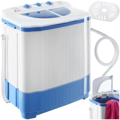 Imagen de tectake® Lavadora Portátil Mini con Centrifugado, 4,5kg, Carga Superior, Ahorro Energía, Máquina Portatil para Camping, Caravanas, Casa Portatil, Camping Blanco