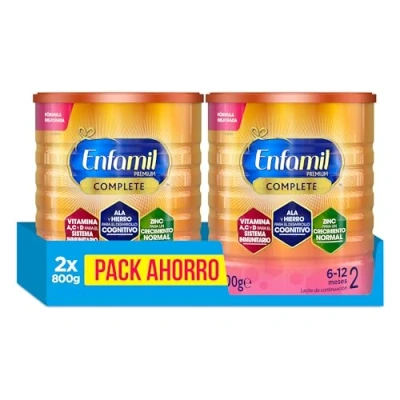 Imagen de Enfamil Premium Complete 2 Pack Mensual Fórmula Leche Infantil de Continuacion para Lactantes Bebés 6 a 12 Meses, 800 gr Latas