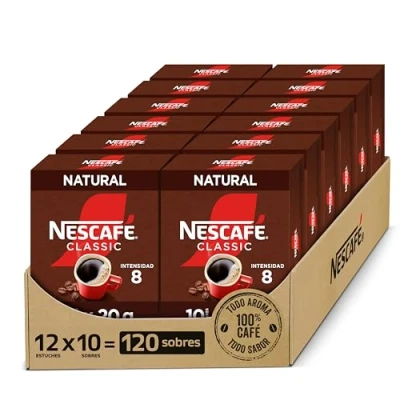 Imagen de NESCAFÉ CLASSIC NATURAL todo aroma y sabor, café soluble, 100 % café, Pack de 12 estuches con 10 sobres, TOTAL 120 sobres