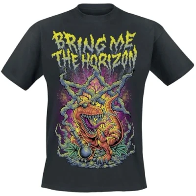 Imagen de Bring Me The Horizon Smoking Dinosaur Hombre Camiseta Negro XL 100% algodón Vorne Bedruckt Regular