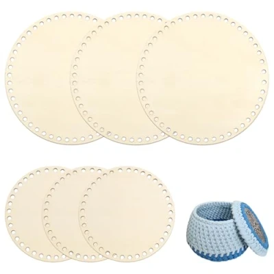 Imagen de KUHAWL 6 Piezas Cesta de Madera Natural Base, Redondo Base Ganchillo Madera, Suelo para Manualidades Cestería (15cm/20cm)
