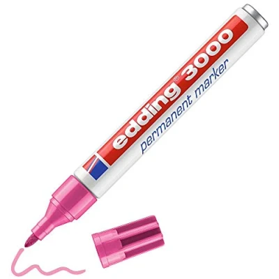 Imagen de edding 3000 marcador permanente rosa 10 rotuladores punta redonda 1,5 3 mm indeleble de secado rápido resistente al agua y a los borrones cartón, plástico, madera, metal, tela universal
