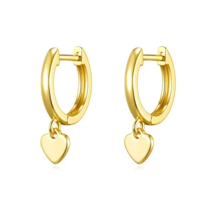 Imagen de Pendientes de aro con dije corazón chapado en oro