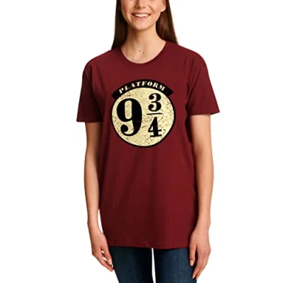 Imagen de Elbenwald Harry Potter T Shirt Platform 9 ¾ Hogwarts Express Distrasted Front Print Mujeres Algodón Rojo M