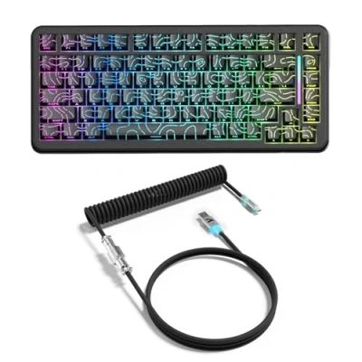 Imagen de ATTACK SHARK X82PRO HE Teclado Magnético Inalámbrico 75% con Gatillo Rápido, Gaming Cable 8000, Switches Hall Effect Activación Ajustable, QWERTY, C01 Enrollado RGB Negro