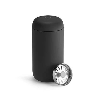 Imagen de Fellow Carter Move taza de viaje acero inoxidable con aislamiento al vacío para café y té interior cerámica protector contra salpicaduras, color negro mate, 12 onzas