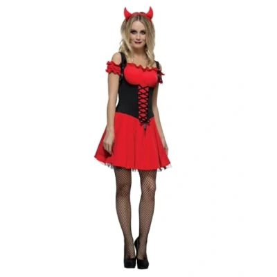 Imagen de Smiffys Disfraz Fever de diablilla traviesa, rojo, con vestido, enagua adjunta y cuernos