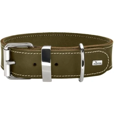 Imagen de HUNTER Aalborg Special Collar de Piel para Perro, Resistente, cómodo, 70 (L XL), Color Verde Oliva