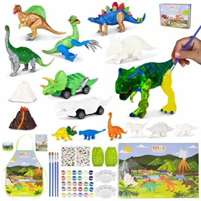 Imagen de BONNYCO Dinosaurios Juguetes con 16 Figuras para Pintar Manualidades Niños Brillo en la Oscuridad 3 4 5 6 7 8 9 10 Años Regalos Cumpleaños, Navidad, Comunion