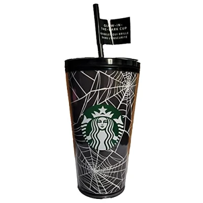 Imagen de Starbucks Exclusiva edición limitada 2021 que brilla en la oscuridad, vaso grande de telaraña 16 onzas, Halloween