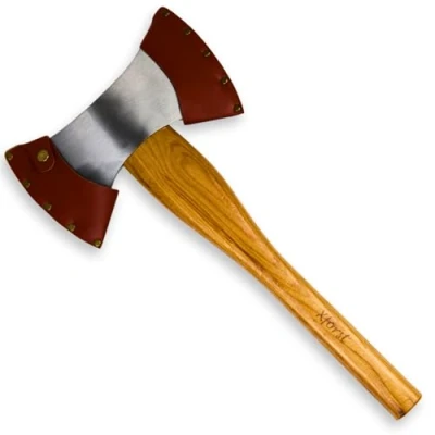 Imagen de Xforst Hacha, Doble Cabeza de Acero al Carbono Forjado con Mango Madera Hickory. Incluye Funda Protectora Cuero Genuino Negro. Hacha Vikinga. 42 cm / 1,4 kg. X DB.