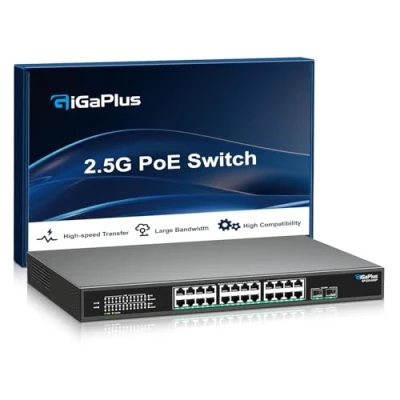 Imagen de Switch PoE no administrado de 26 puertos y 2.5G con 24 Base T 2.5G, 2 enlaces ascendentes SFP 10G, 802.3af/at (PoE+), GigaPlus para NAS/PC Enrutador WiFi6