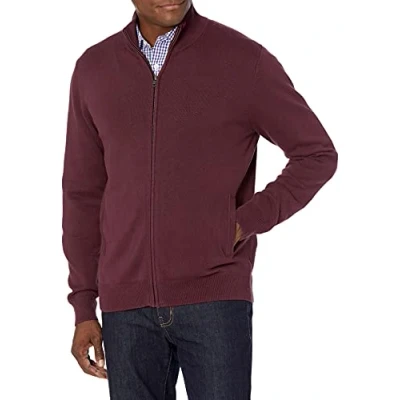 Imagen de Amazon Essentials Jersey de Algodón con Cremallera Completa Hombre, Burdeos, XL